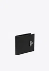 Prada Triangle Logo Saffiano Leather Bi-fold Wallet In Black