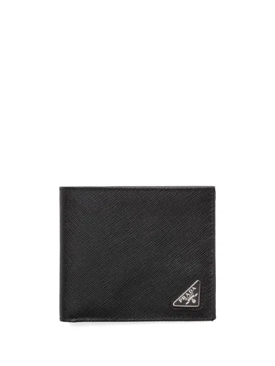 Prada Triangle Logo Saffiano Leather Wallet In Black