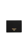 Prada Triangle Logo Bi Fold Wallet In Black