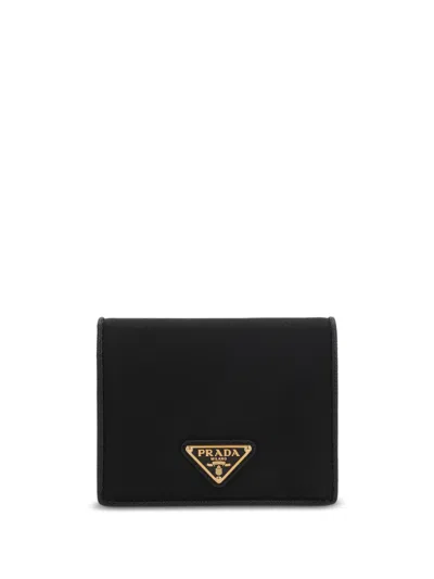 Prada Triangle Logo Bi Fold Wallet In Black