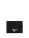 Prada Triangle Logo Saffiano Leather Zip Cardholder In Black