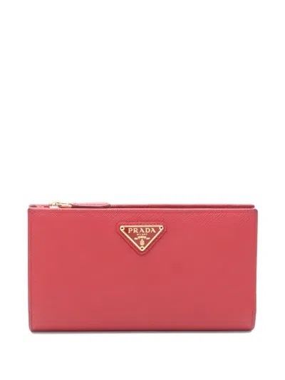 Pre-owned Prada Triangle-logo Bi-fold Wallet In Red