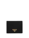 Prada Triangle Logo Saffiano Leather Zip Cardholder In Schwarz