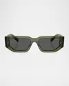 Prada Triangle Logo Bicolor Rectangle Sunglasses In Grey Green