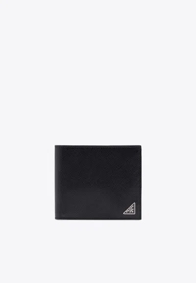 Prada Triangle Logo Bi-fold Wallet In Black