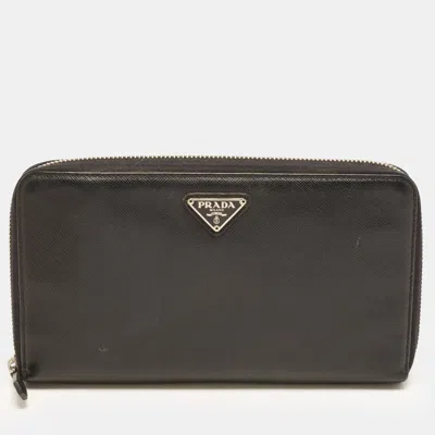Pre-owned Prada Triangle Logo Black Saffiano Lux Leather Wallet Organizer