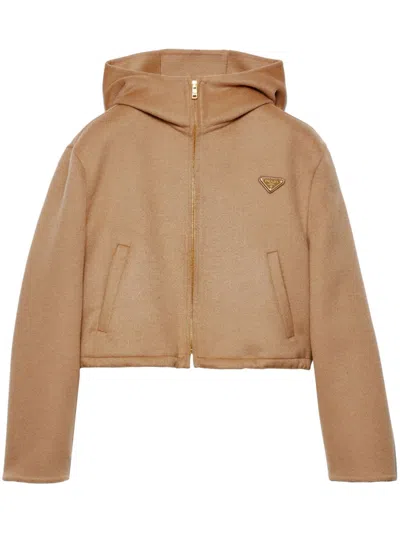 Prada Triangle-logo Blouson Jacket In Brown