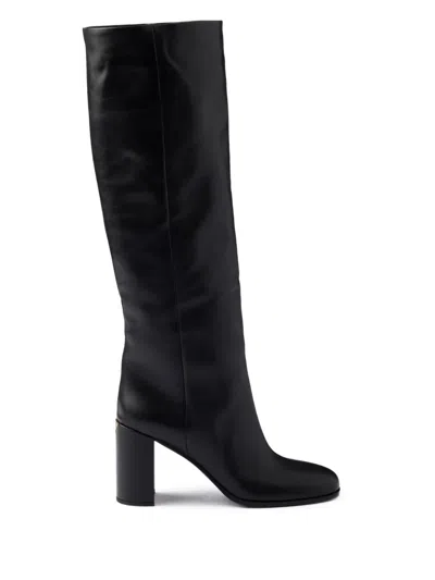 Prada Heeled Leather Boots In Black