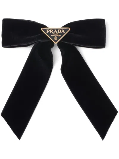 Prada Velvet Hair Clip In Black