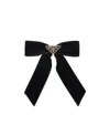 Prada Triangle-logo Bow Velvet Hair Clip In Black