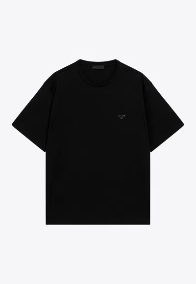 Prada Triangle Logo Boxy Crewneck T-shirt In Black