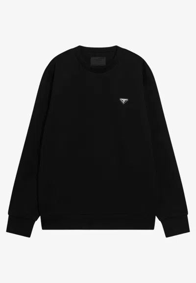 Prada Triangle Logo Boxy Sweatshirt In Black