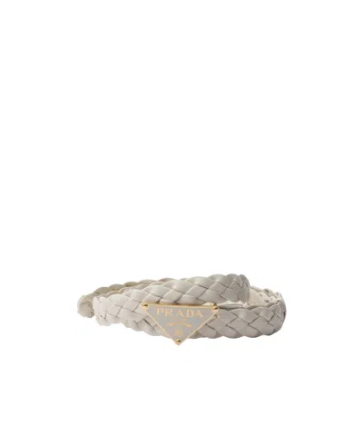 Prada Triangle-logo Braided Belt In White
