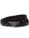 Prada Triangle-logo Braided Leather Belt