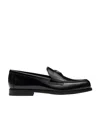 Prada Triangle Logo Chocolate Brushed Leather Loafers In Black