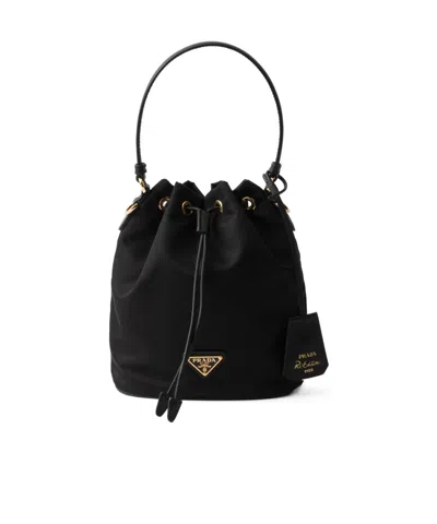 Prada Triangle-logo Bucket Bag In Black