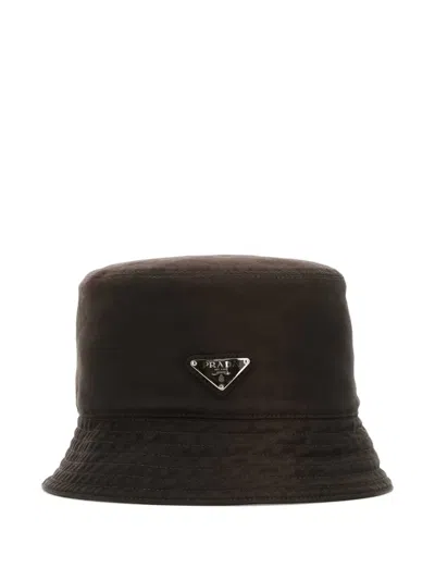 Prada Cotton Bucket Hat Stitched Brim In Black