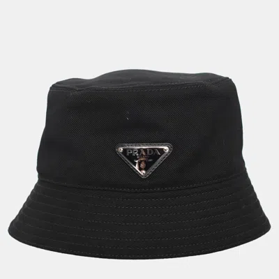 Pre-owned Prada Triangle Logo Bucket Hat In Black