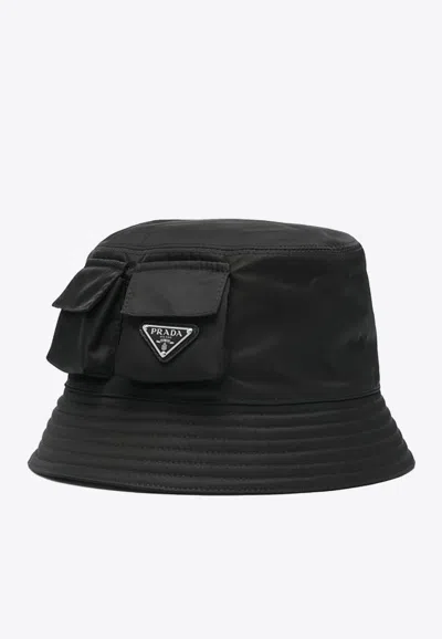 Prada Triangle Logo Bucket Hat In Black