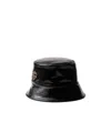Prada Triangle-logo Patent-leather Bucket Hat In Black