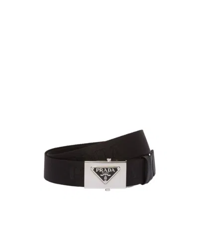 Prada Triangle Logo Buckle Belt In Black
