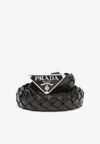 Prada Triangle Logo Braided Leather Belt In Black