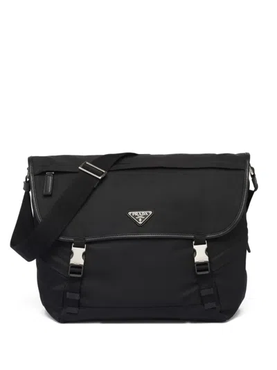 Prada Triangle-logo Buckle Messenger Bag In Black