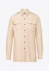 Prada Triangle Logo Buttoned Shirt In Beige
