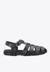 Prada Black Rubber Sandals With Tech Straps And Buckle Closure In Black