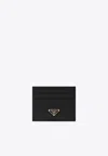 Prada Triangle Logo Calf Leather Cardholder In Black