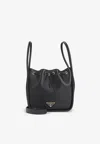 Prada Triangle Logo Calf Leather Top Handle Bag In Black