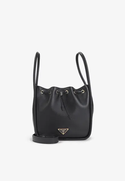 Prada Triangle Logo Calf Leather Top Handle Bag In Black