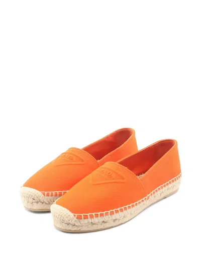 Pre-owned Prada Triangle Logo Canvas Espadrilles In Orange