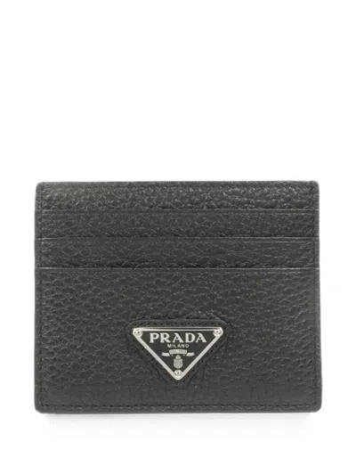 Pre-owned Prada Triangle Logo Card Holder In Black