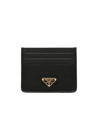 Prada Logo Plaque Card Holder In Black