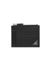 Prada Triangle Logo Saffiano Leather Zip Cardholder In Black