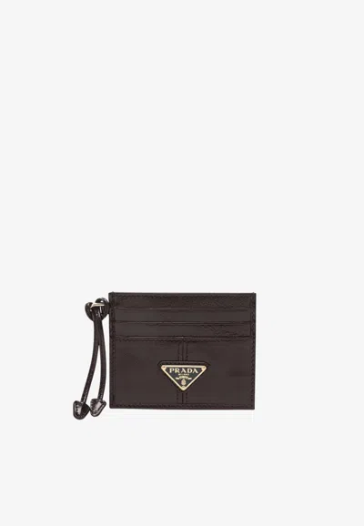 Prada Triangle Logo Cardholder In Brown
