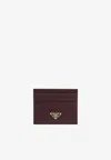 Prada Womens Burgundy Logo-plaque Saffiano Leather Card Holder In Brown