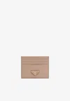 Prada Triangle Logo Cardholder In Saffiano Leather In Pink