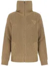 Prada Alpaca Cable Knit Cardigan In Brown