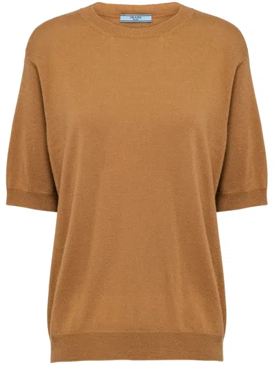 PRADA TRIANGLE-LOGO CASHMERE KNITTED TOP