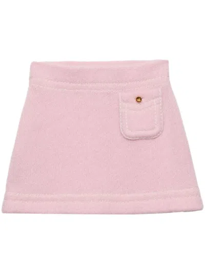 Prada Triangle-logo Cashmere Miniskirt In Pink