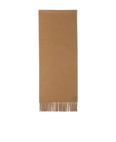 PRADA PRADA TRIANGLE LOGO PLAQUE FRINGED SCARF
