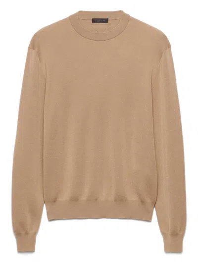 Prada Triangle-logo Cashmere Sweater In Brown