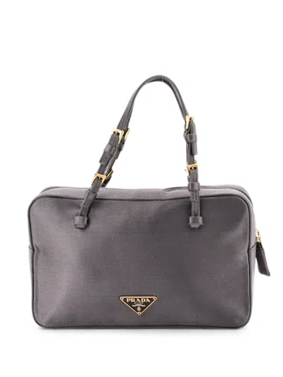 Pre-owned Prada Triangle Logo Cerniera Top Handle Bag Satin Satchel In Gray