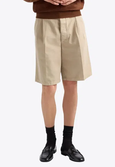 Prada Triangle Logo Chino Shorts In Neutral