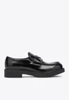 Prada Triangle Logo Chocolate Brushed Leather Loafers