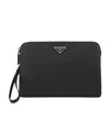 Prada Triangle Logo Leather Clutch Bag In Black