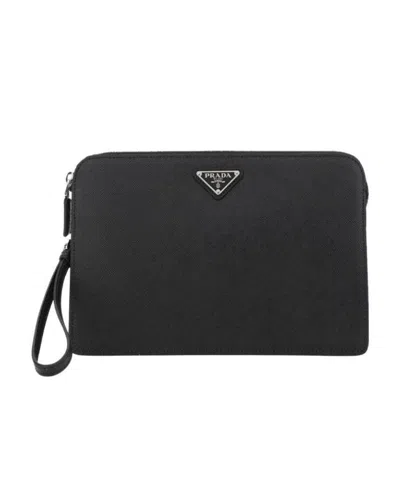 PRADA PRADA SAFFIANO LOGO PLAQUE CLUTCH BAG