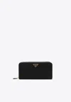 Prada Large Logo Lettering Zip-around Wallet In Black